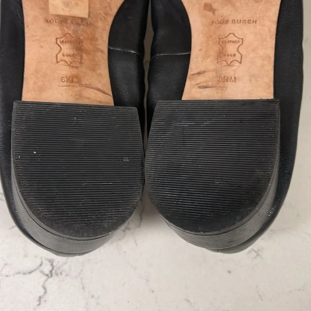 Tory Burch Benton 2 Nappa Leather Shoes Size 6.5 Black Leather Ballet Style